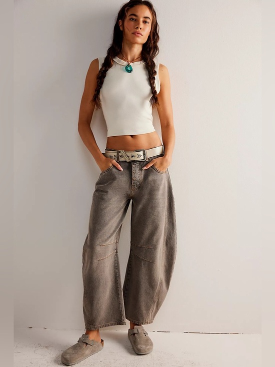 We The Free Denim - We The Free Good Luck Mid-Rise Barrel Jeans Free People Archive Grey Women’s 27